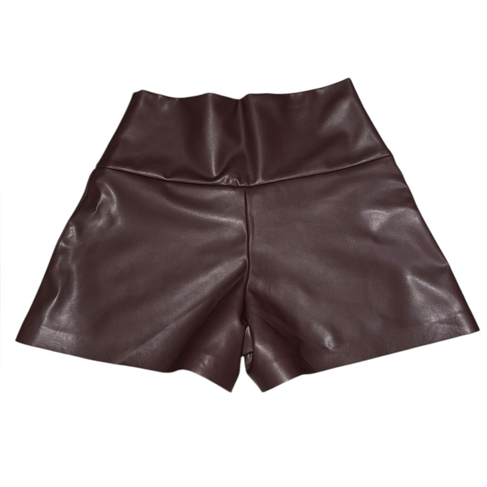 NWOT Norma Kamali Women's Chocolate Brown Straight Leg Faux Leather Shorts XS - Picture 5 of 10